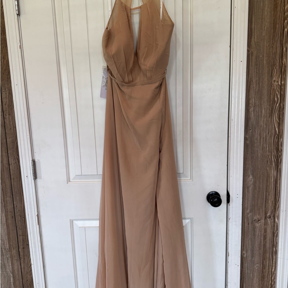 Azazie Tan Halter Wedding Dress